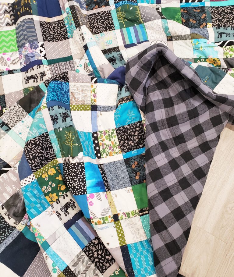 Cool Tone Scrappy Plaidish Throw Quilt Finish - laruedefleurs.com